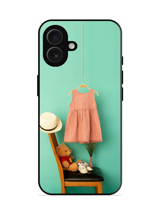 iPhone 16 plus Trendy dress for girl near toy bear