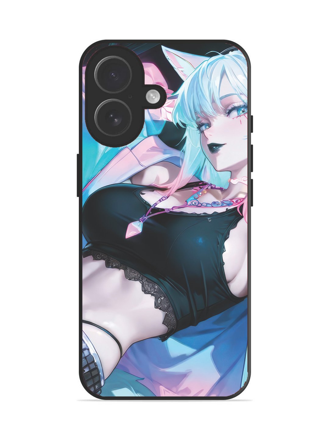 iPhone 17 anime girl fox headpohone white Hair
