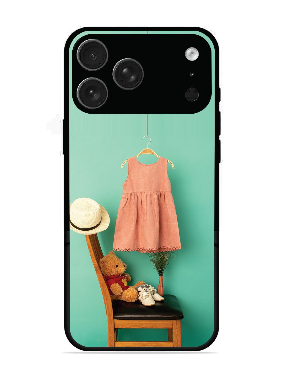 iPhone 17 Pro Max Trendy dress for girl near toy bear