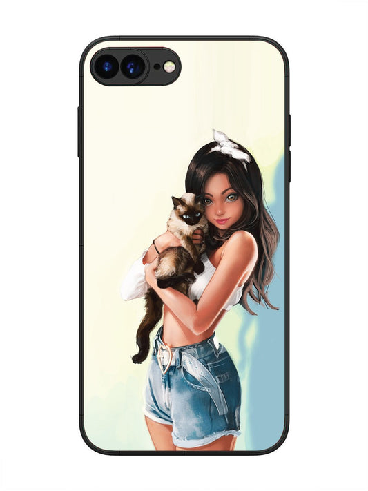 iPhone 7 Plus Cute Girl with Cat