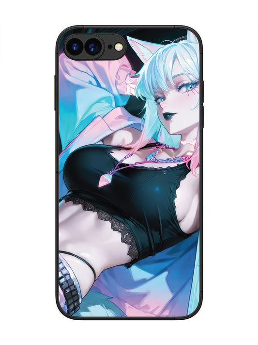 iPhone 7 Plus anime girl fox headpohone white Hair