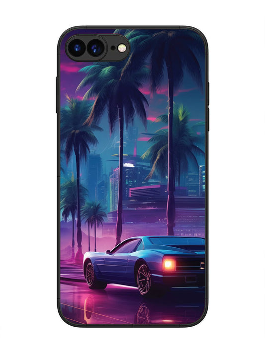 iPhone 7 Plus sunset-sports-car-city-palm-trees