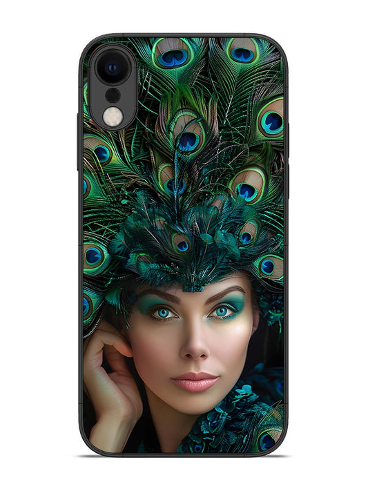 iPhone X Girl with peacock feather Crown