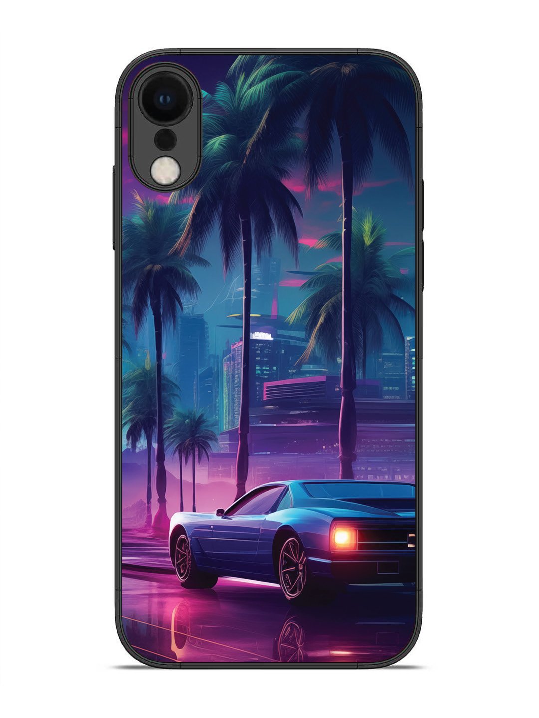 iPhone XR sunset-sports-car-city-palm-trees