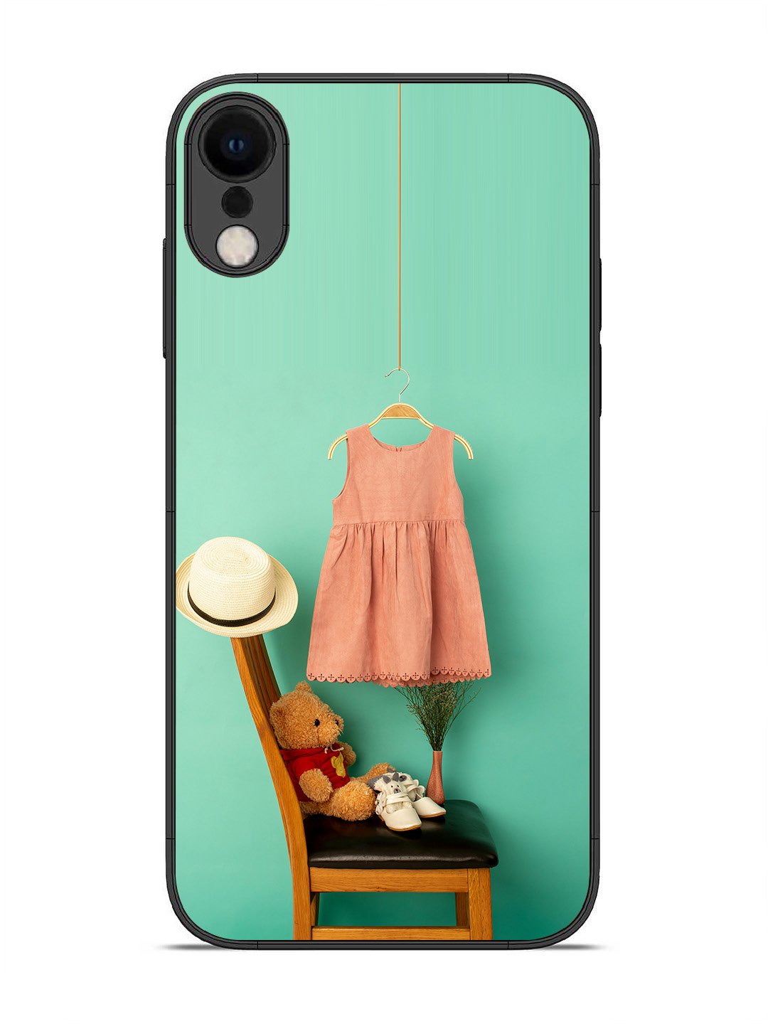 iPhone XR Trendy dress for girl near toy bear