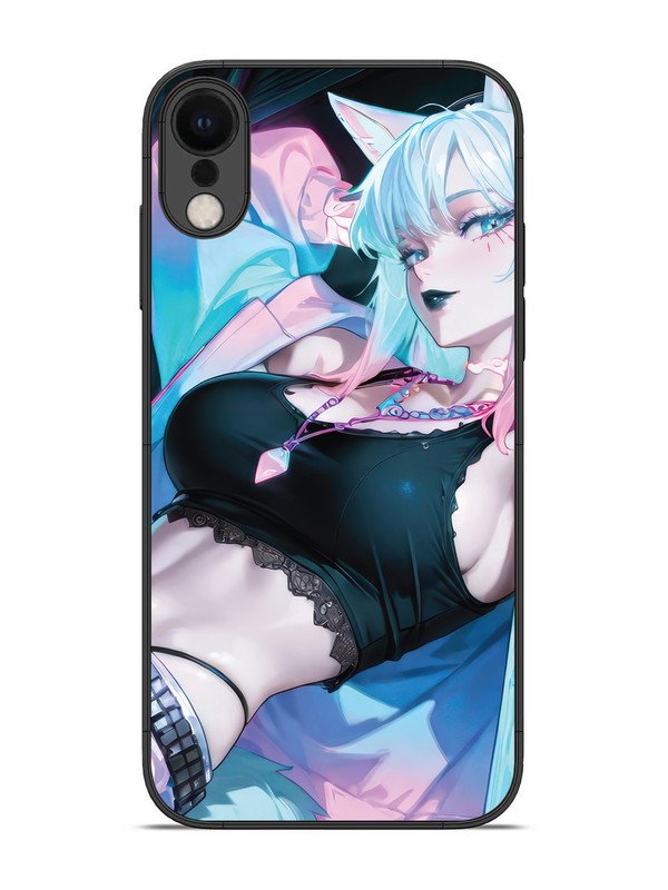 iPhone xr anime girl fox headpohone white Hair