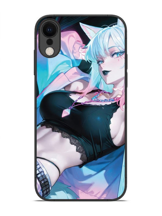 iPhone xr anime girl fox headpohone white Hair
