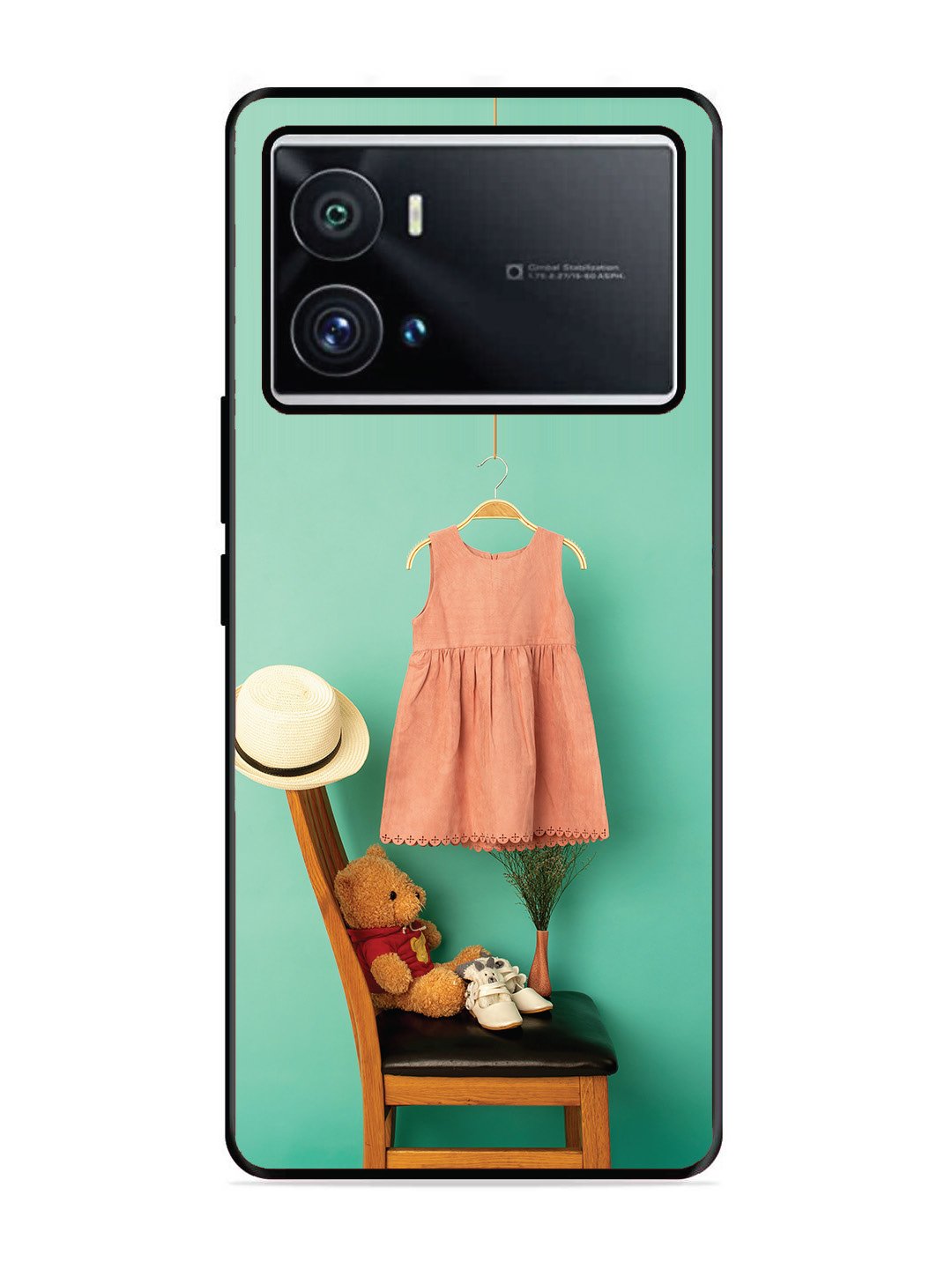 Iqoo 9 Pro Trendy dress for girl near toy bear