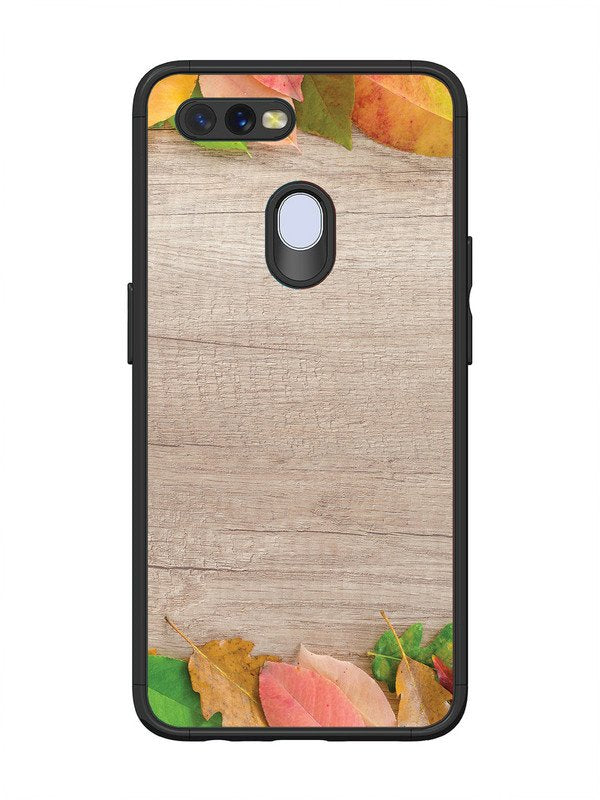 Oppo A7 Autumn Leafs On Wooden Table