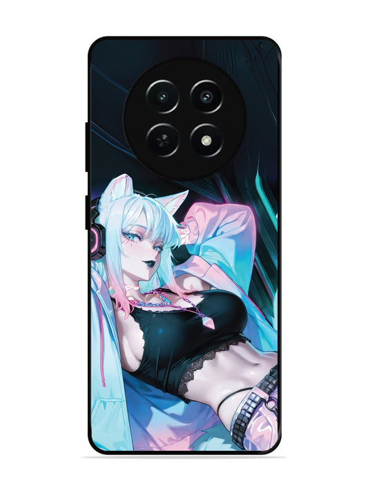 Realme Narzo 70x anime girl fox headpohone white Hair