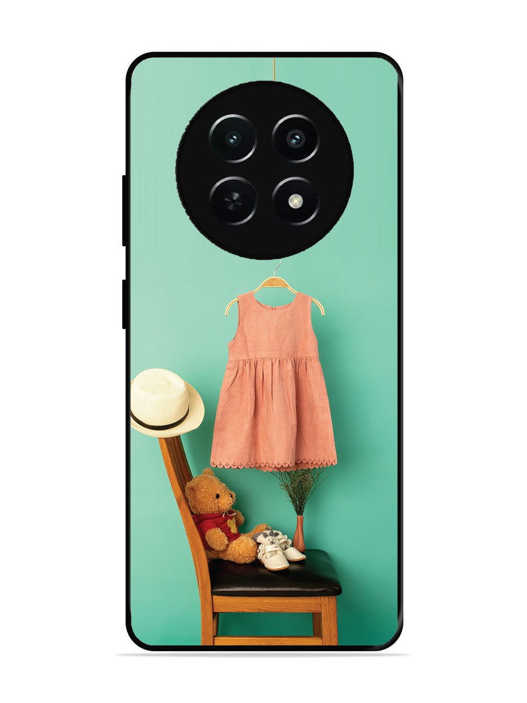 Realme 12 5G Trendy dress for girl near toy bear