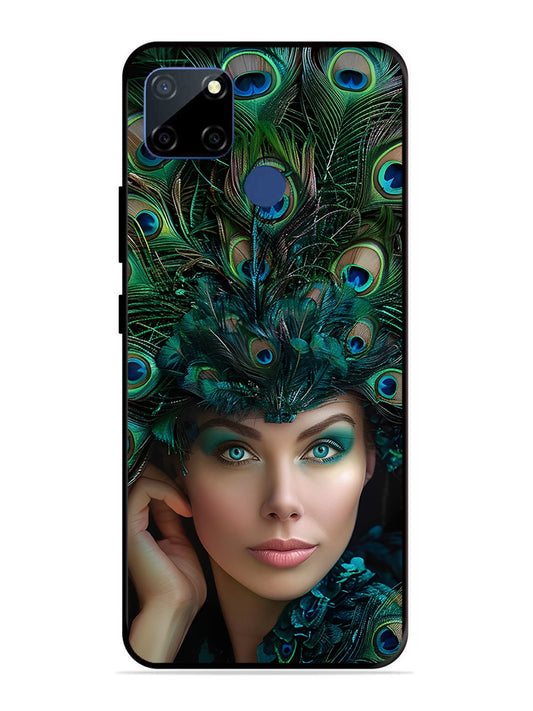 Realme C12 Girl with peacock feather Crown