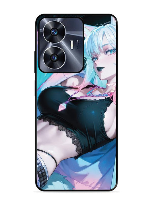 realme c55 anime girl fox headpohone white Hair