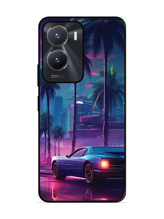 Vivo Y16 sunset-sports-car-city-palm-trees