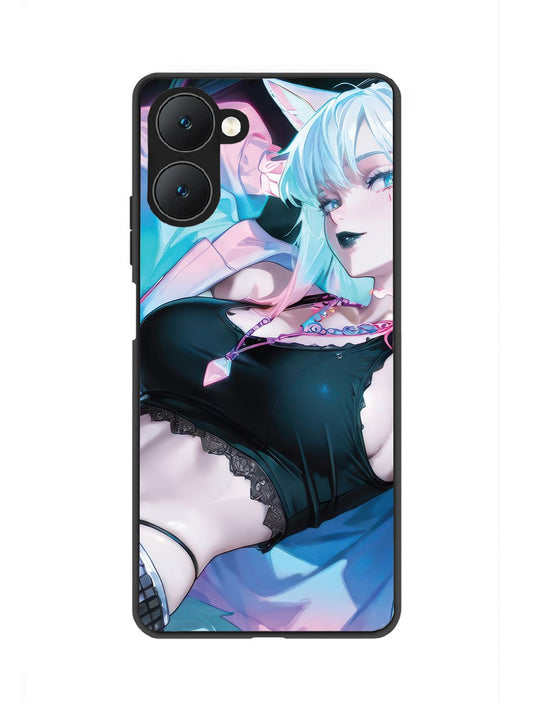 Vivo Y28s 5G anime girl fox headpohone white Hair