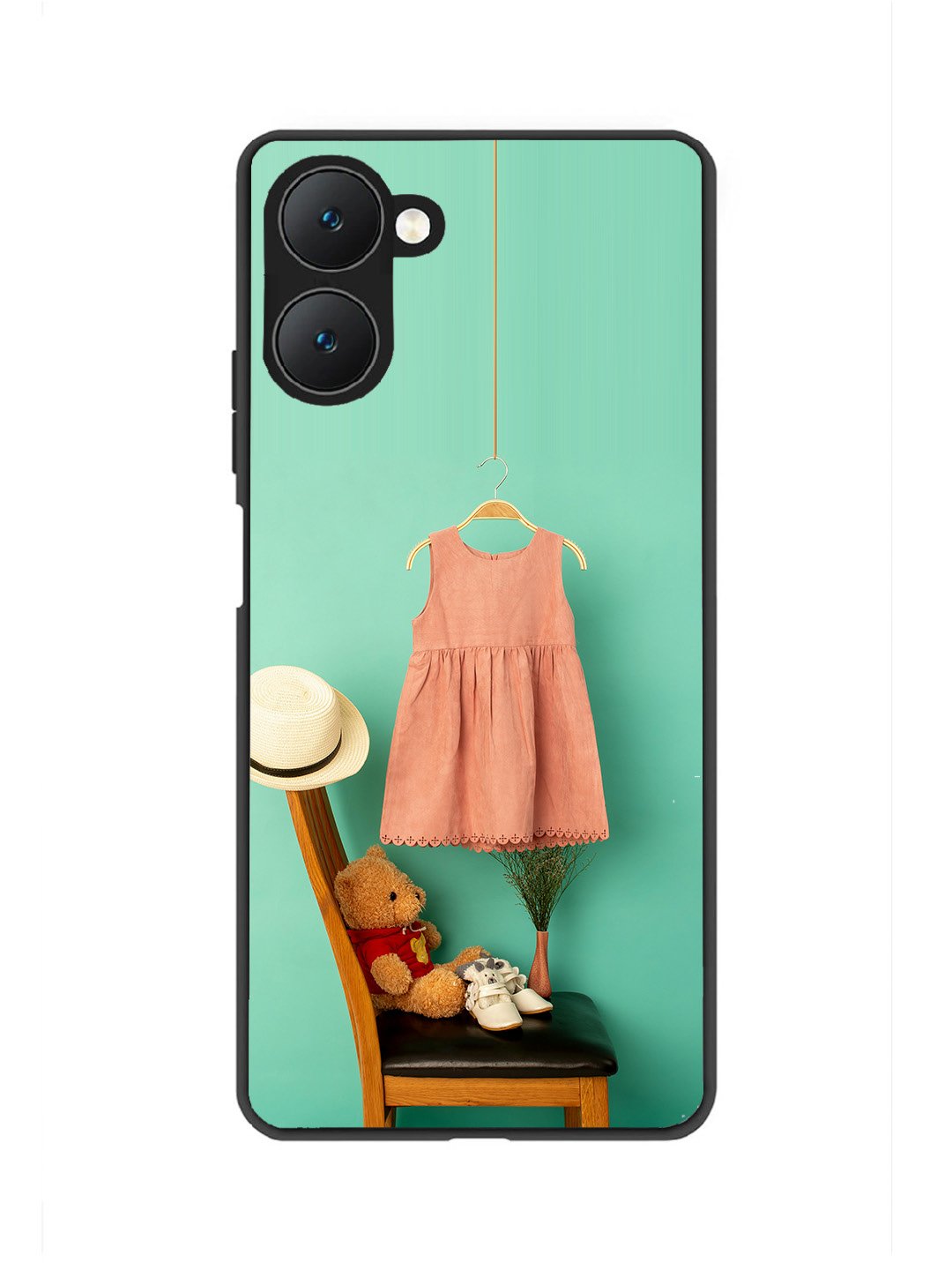 Vivo Y28s 5G Trendy dress for girl near toy bear