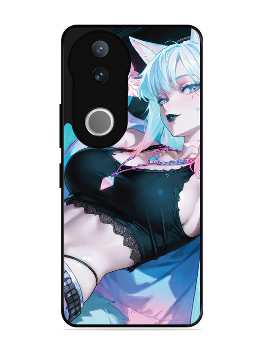 Vivo V50 anime girl fox headpohone white Hair